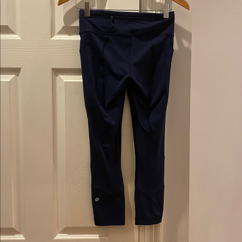 Navy Lululemon Pace Rival Crop Leggings With Side Stash Pockets